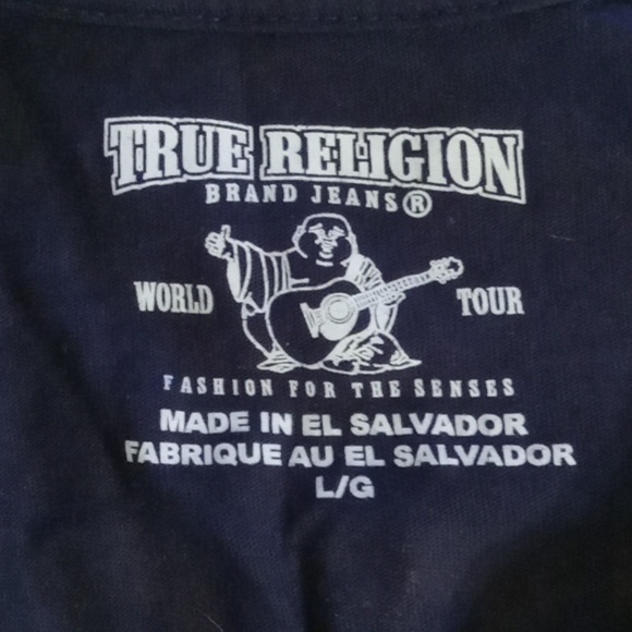 True Religion Men Navy Graphic Print Union Crew Short Sleeve T-Shirt Sz Large - Picture 3 of 6